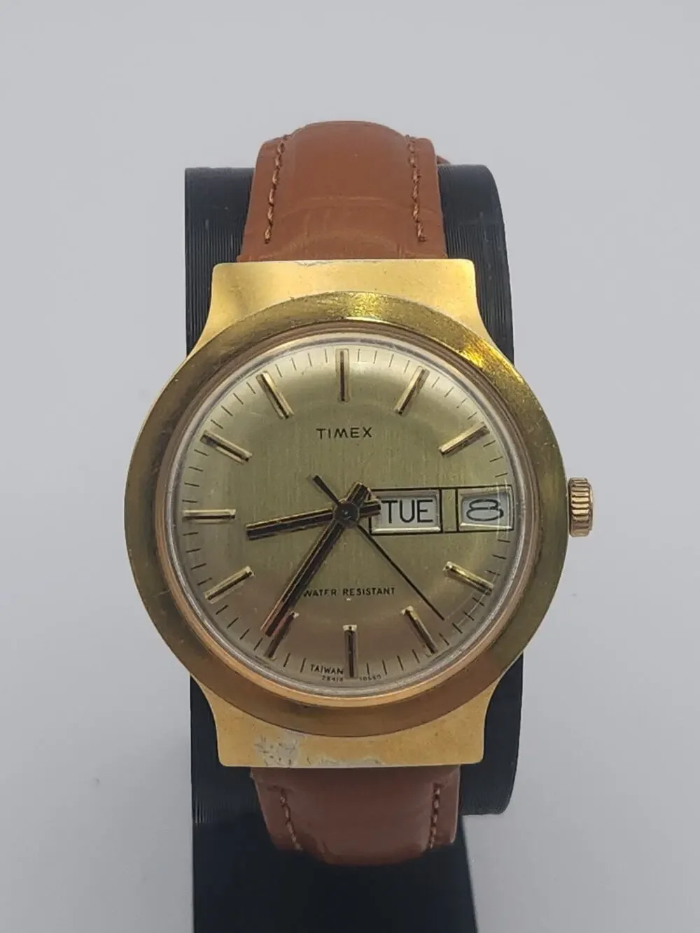 VTG Timex Marlin Watch Men Hand-Wind Mechanical Gold Tone Day Date, New Band